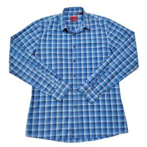 Hugo Hugo Boss Red Label Men's Blue Plaid Sim Fit Button Down Shirt Size Large